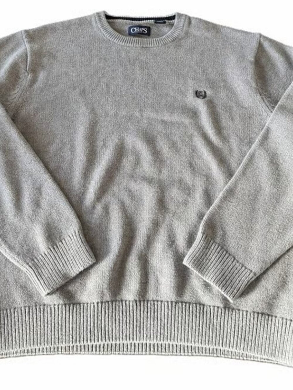 Chaps Men’s Gray Cotton Pullover Long Sleeve Sweater Round Neck Size XL